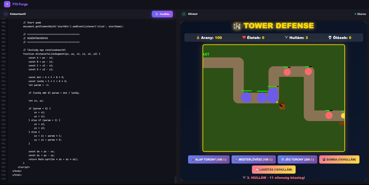 A P10 csapat összetett tower defense játéka
